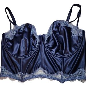 Victoria's Secret Dream Angels Womens Sz 38DD Navy Blue Satin Lace Bustier  Bra